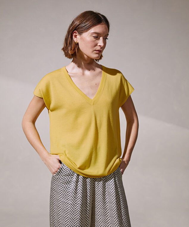 Rodier Pull Oversize Sans Manches En Cachemire Fin Jaune