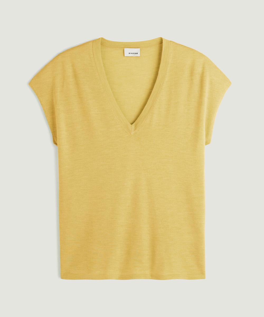 rodier Pull oversize sans manches en cachemire fin jaune
