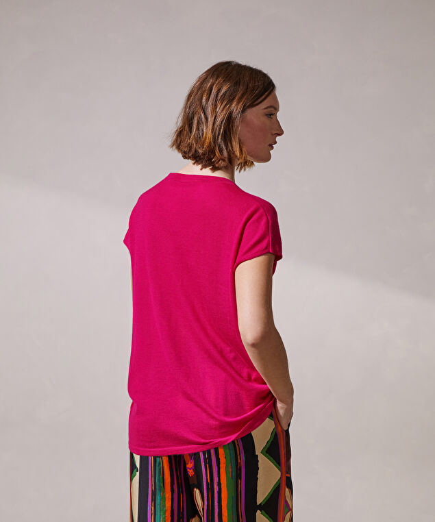 Rodier Pull Oversize Sans Manches En Cachemire Fin Rose Fuschia