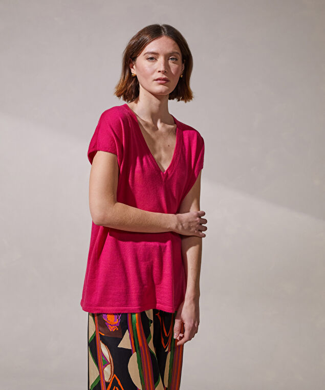 Rodier Pull Oversize Sans Manches En Cachemire Fin Rose Fuschia