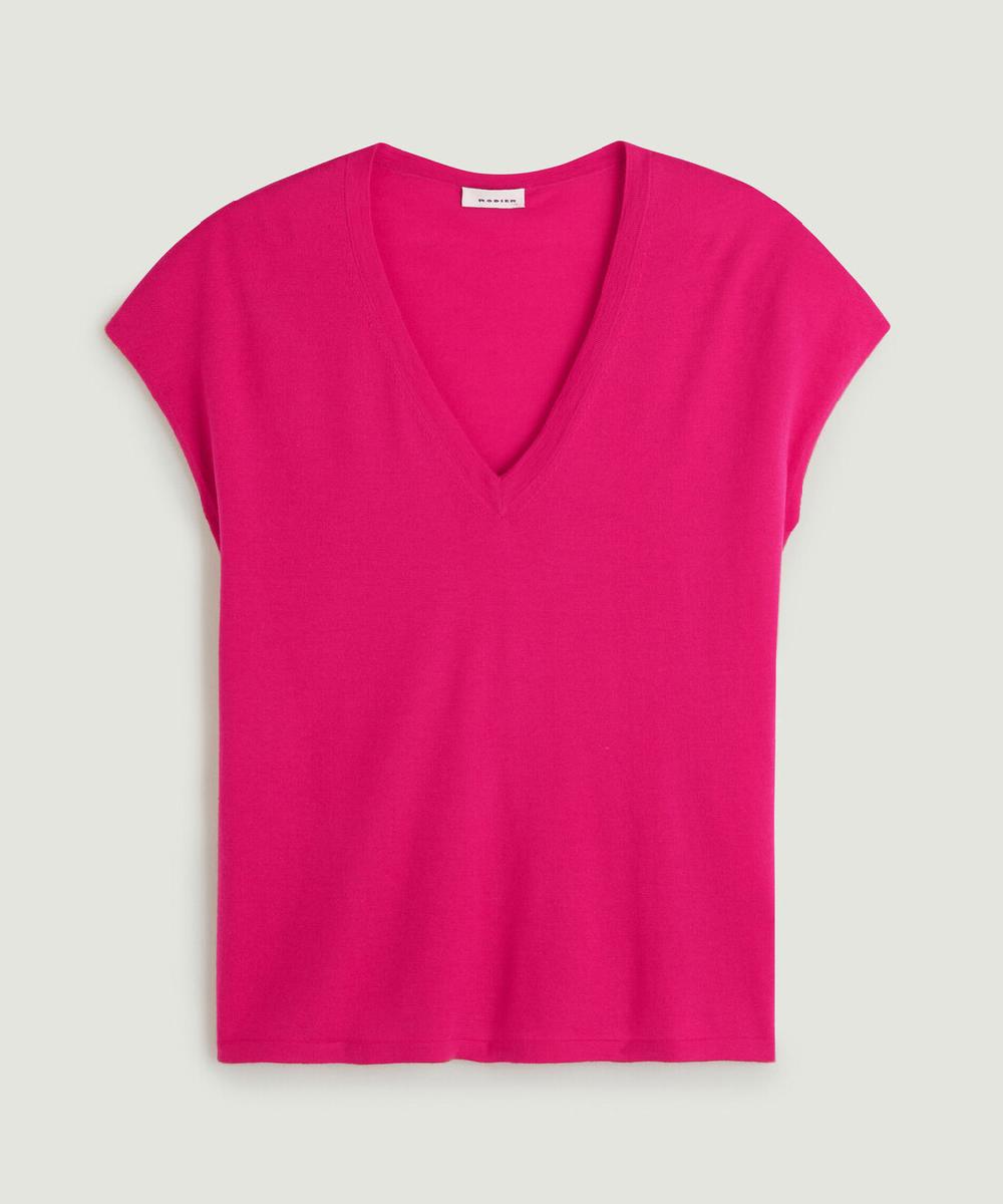 rodier Pull oversize sans manches en cachemire fin rose fuschia