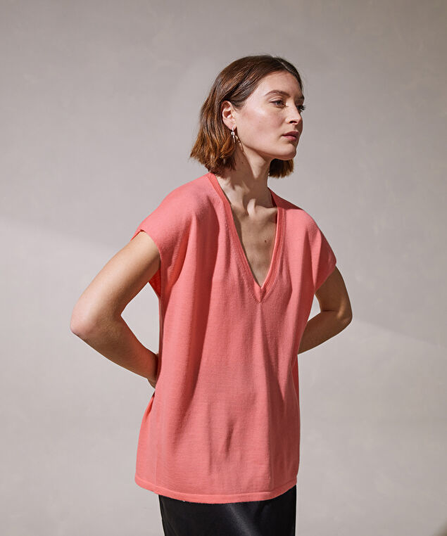 Rodier Pull Oversize Sans Manches En Cachemire Fin Rose Saumon