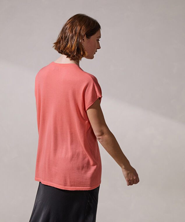 Rodier Pull Oversize Sans Manches En Cachemire Fin Rose Saumon