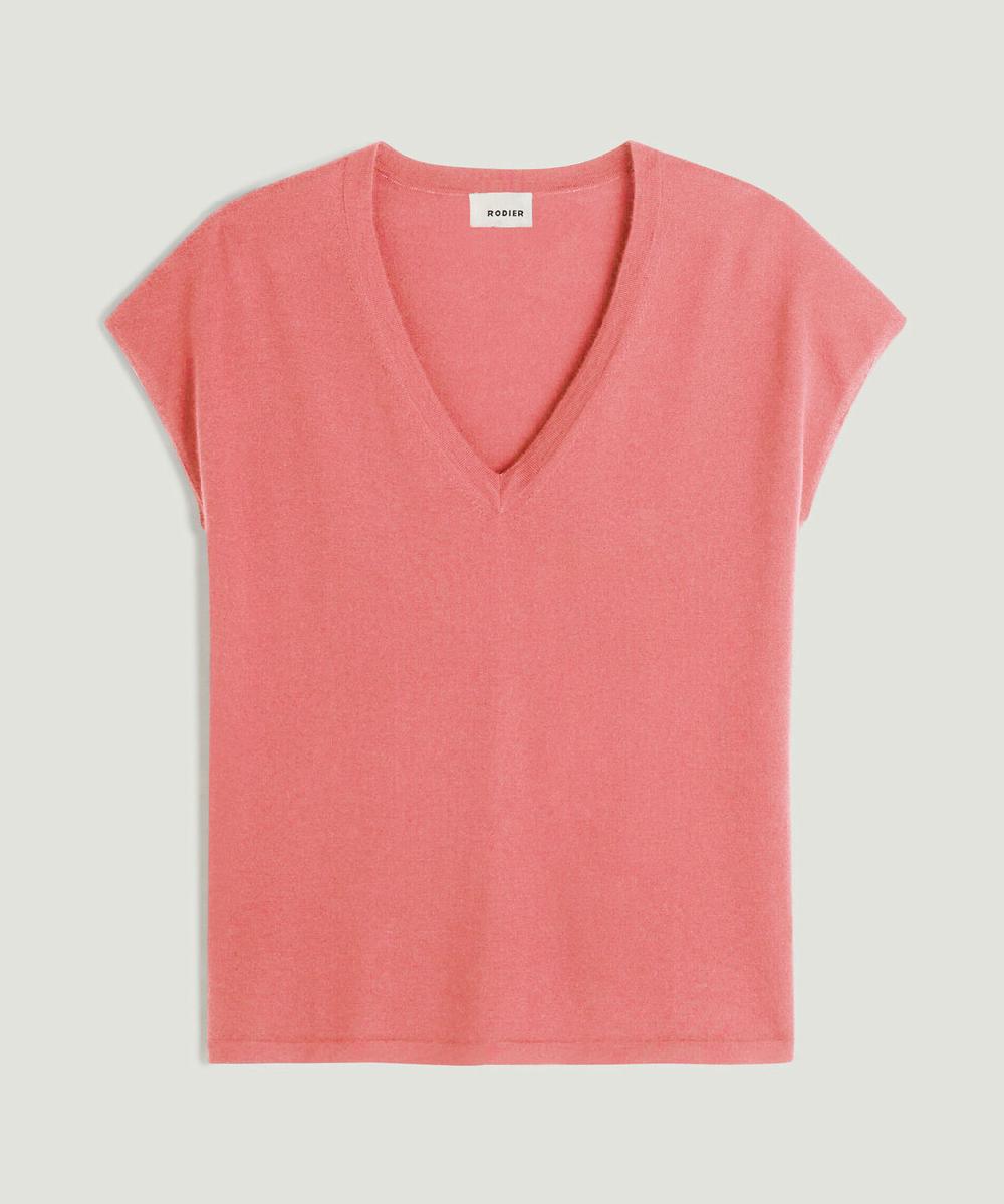 rodier Pull oversize sans manches en cachemire fin rose saumon