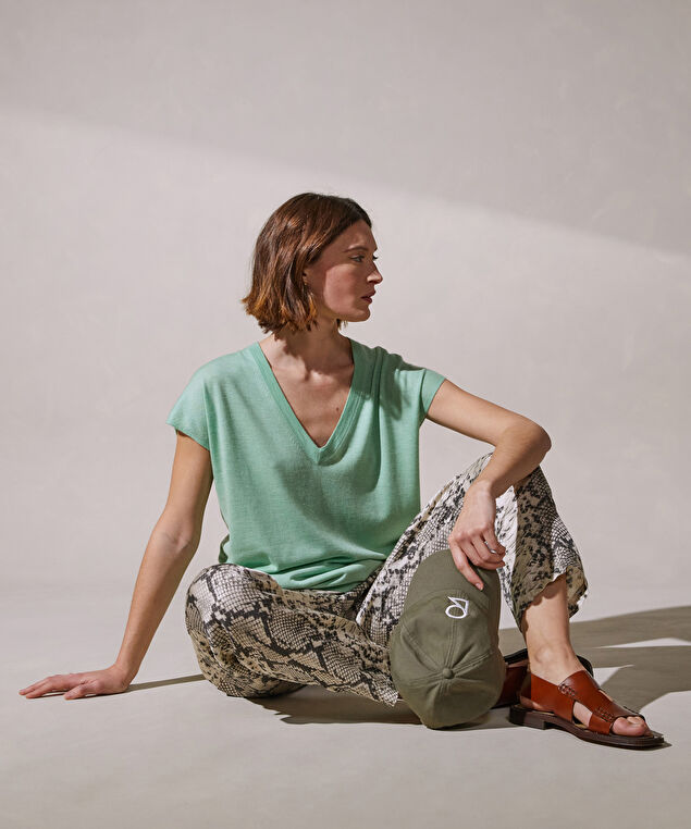 Rodier Pull Oversize Sans Manches En Cachemire Fin Vert Amande