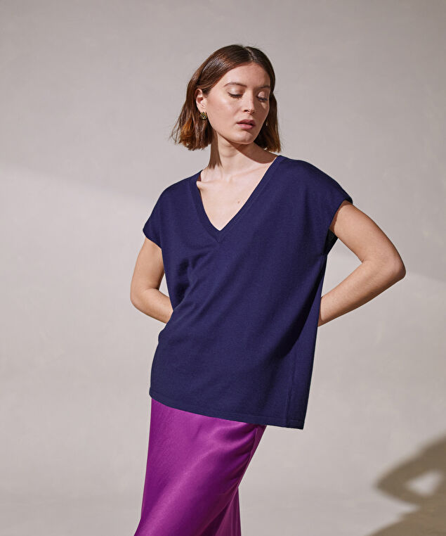 Rodier Pull Oversize Sans Manches En Cachemire Fin Violet Foncé