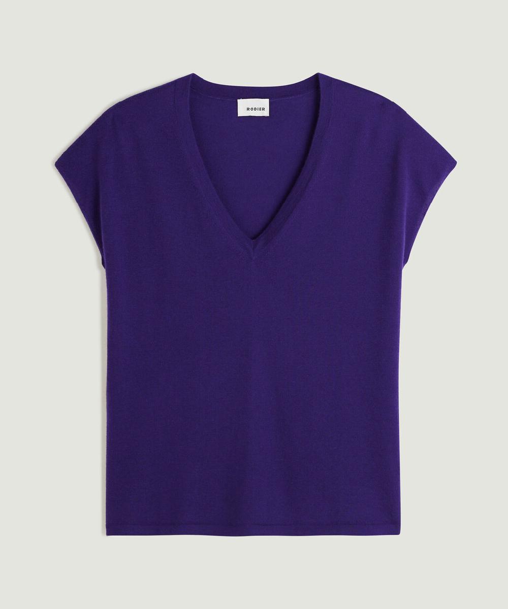 rodier Pull oversize sans manches en cachemire fin violet foncé