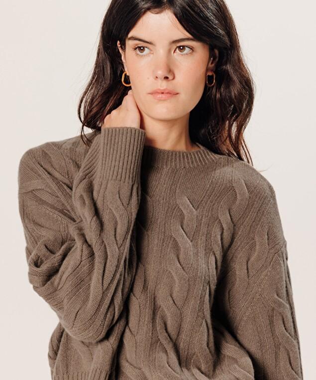 Rodier Pull Torsadé Court En Cachemire Marron Havane