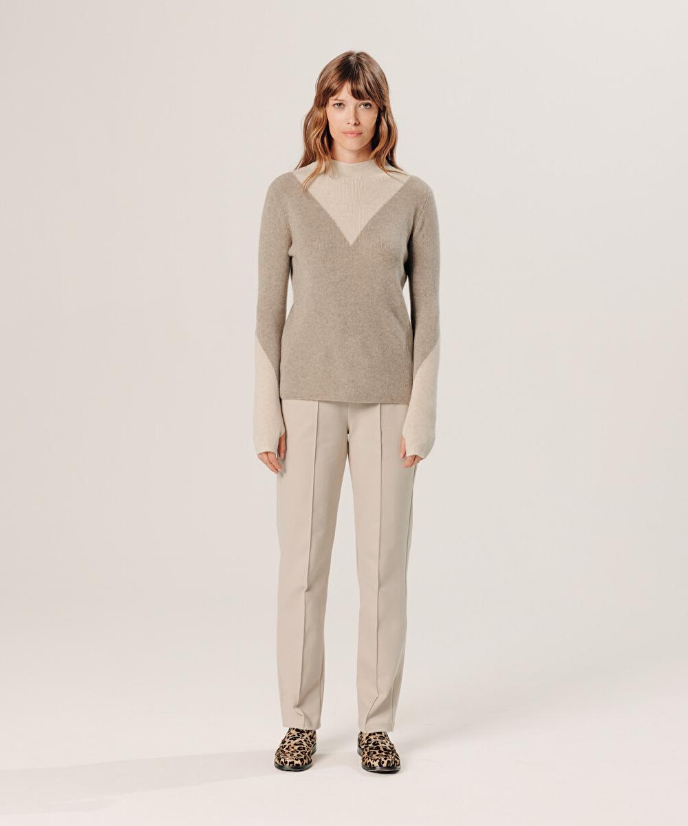 rodier Pull trompe l'œil en cachemire marron taupe