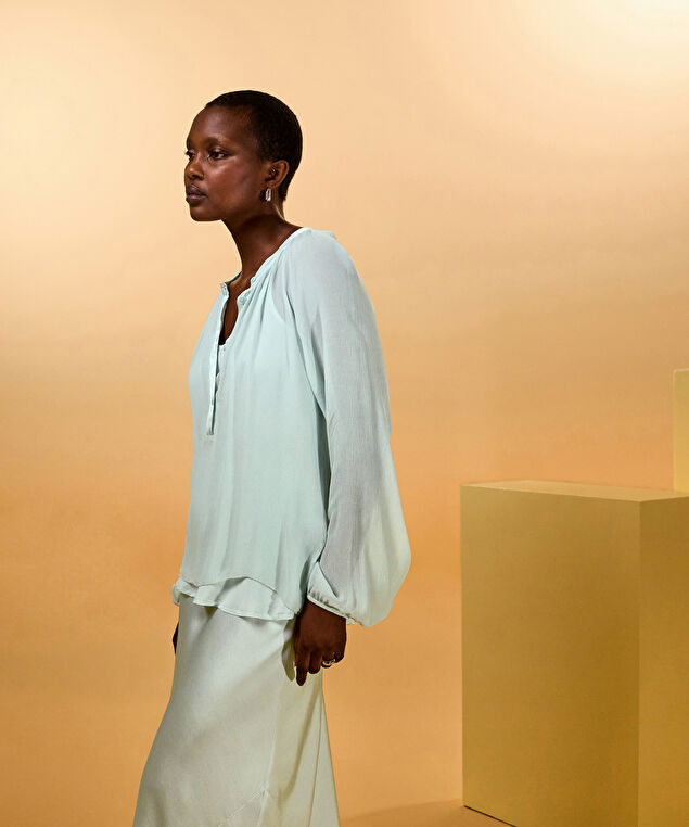 Rodier Blouse Fluide Vert D'eau