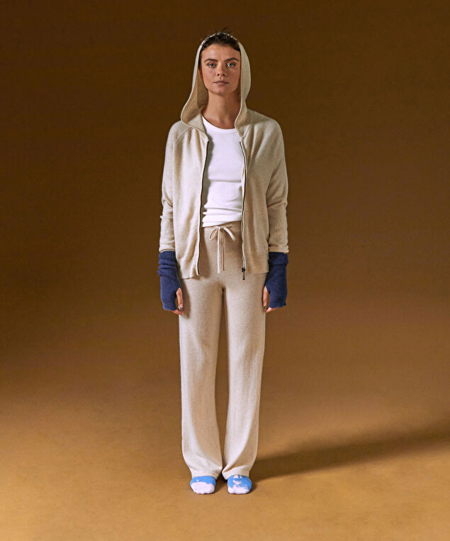 Rodier Blouson à Capuche En Cachemire Blanc Crème