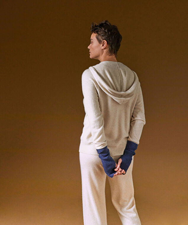 Rodier Blouson à Capuche En Cachemire Blanc Crème