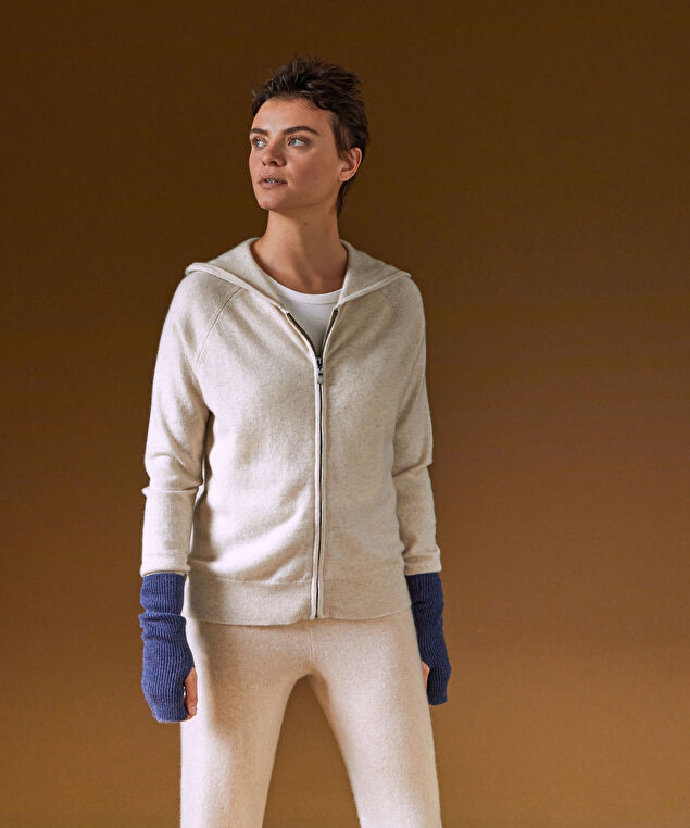 Rodier Blouson à Capuche En Cachemire Blanc Crème