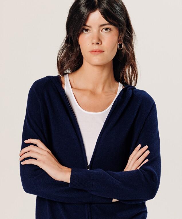 Rodier Blouson à Capuche En Cachemire Bleu Marine
