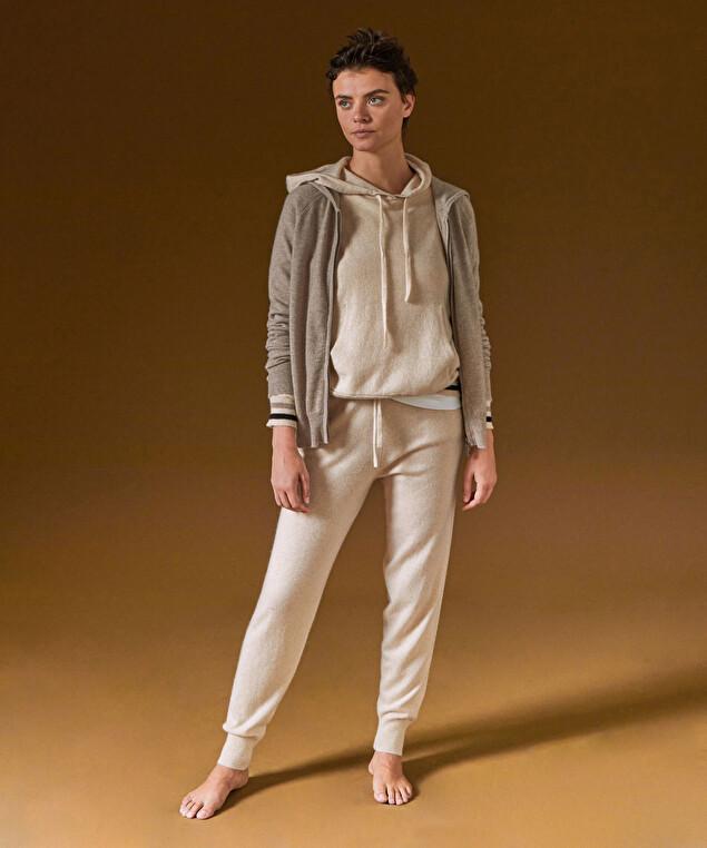 Rodier Blouson à Capuche En Cachemire Marron Taupe