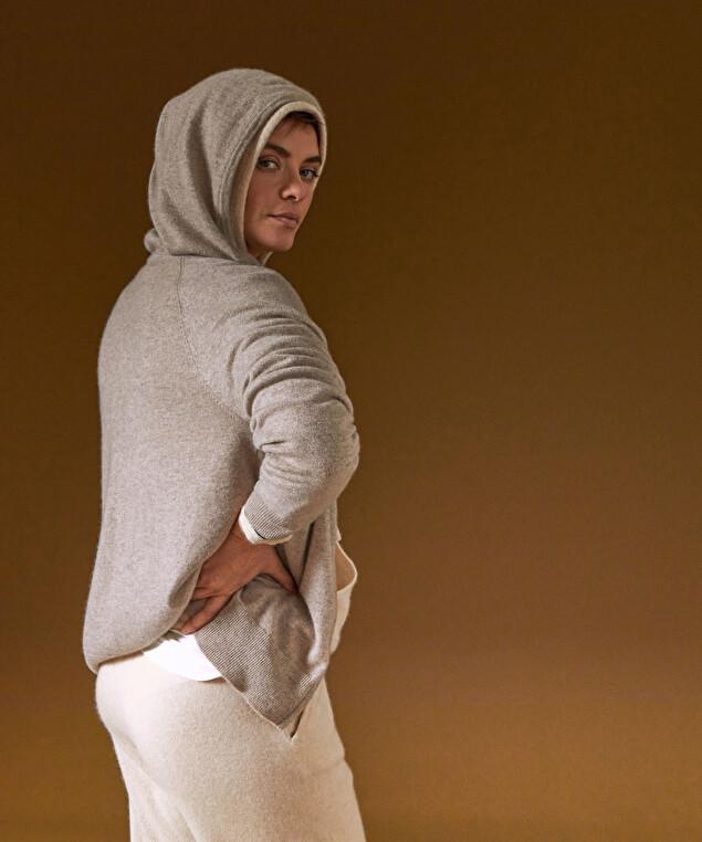 Rodier Blouson à Capuche En Cachemire Marron Taupe