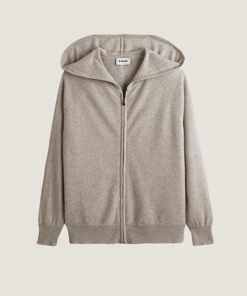 rodier Blouson à capuche en cachemire marron taupe