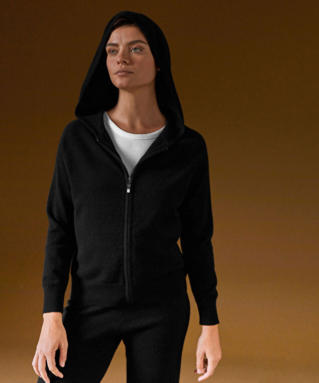 Rodier Blouson à Capuche En Cachemire Noir