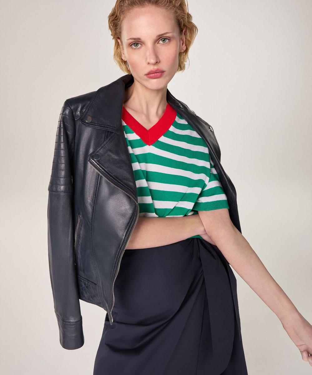 rodier Blouson perfecto en cuir bleu nuit