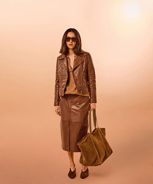Rodier Blouson Perfecto En Cuir Marron