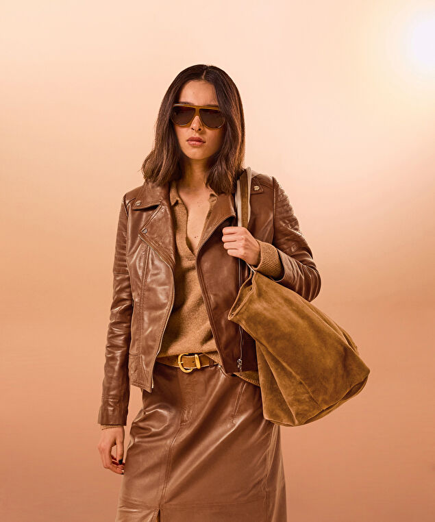 Rodier Blouson Perfecto En Cuir Marron