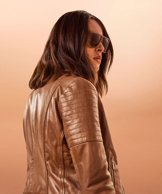 Rodier Blouson Perfecto En Cuir Marron