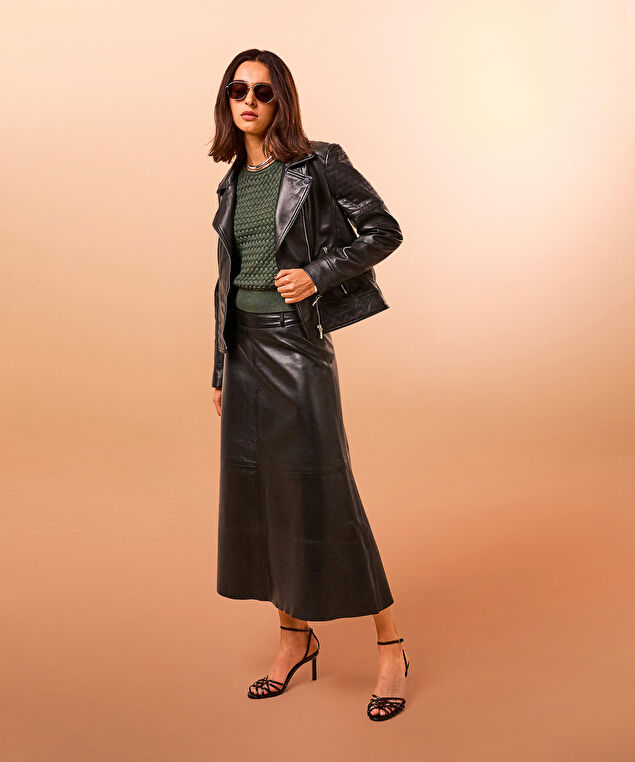 Rodier Blouson Perfecto En Cuir Noir