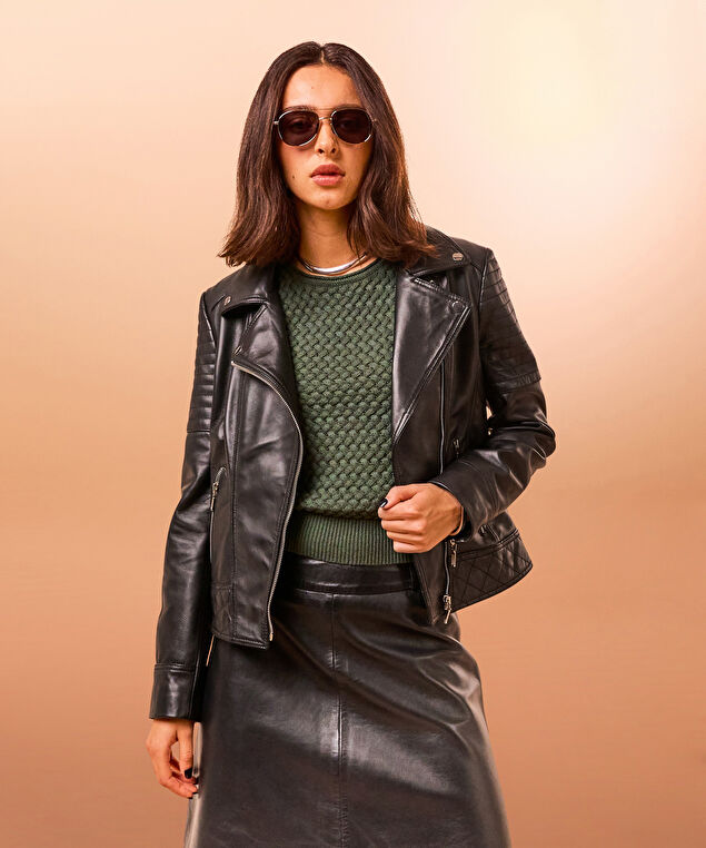 Rodier Blouson Perfecto En Cuir Noir