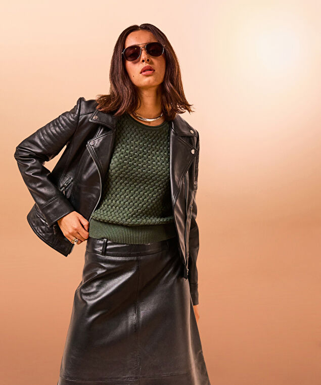 Rodier Blouson Perfecto En Cuir Noir