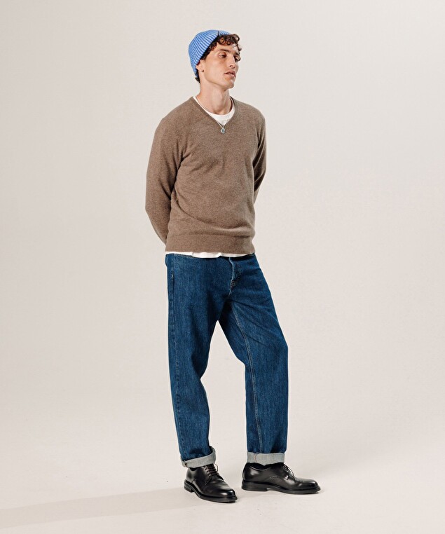 Rodier Bonnet Bicolore En Cachemire Bleu Outremer