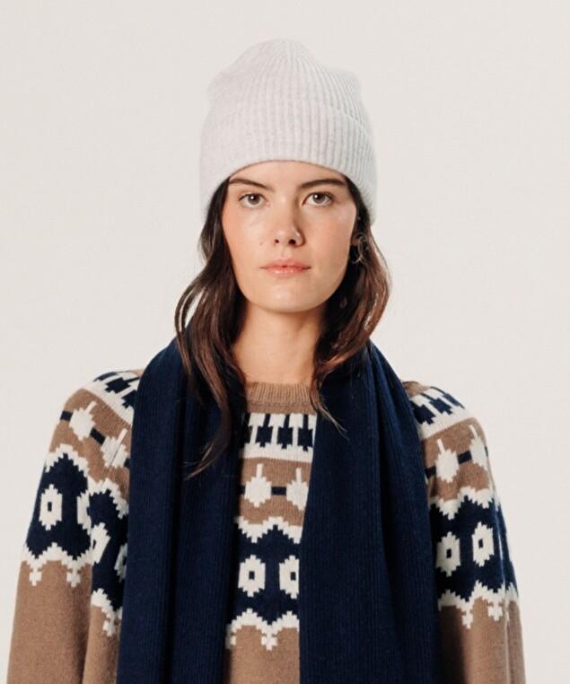 Rodier Bonnet Bicolore En Cachemire Gris Clair