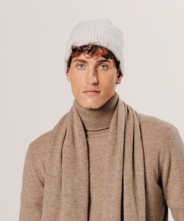 Rodier Bonnet Bicolore En Cachemire Gris Clair