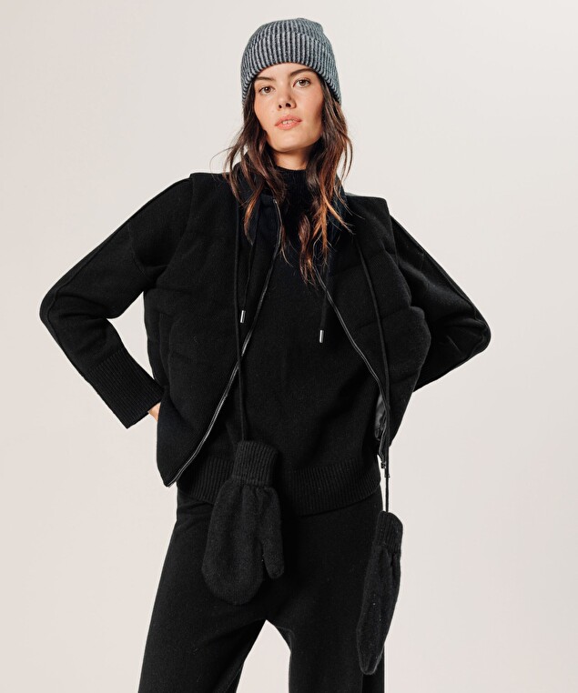 Rodier Bonnet Bicolore En Cachemire Noir