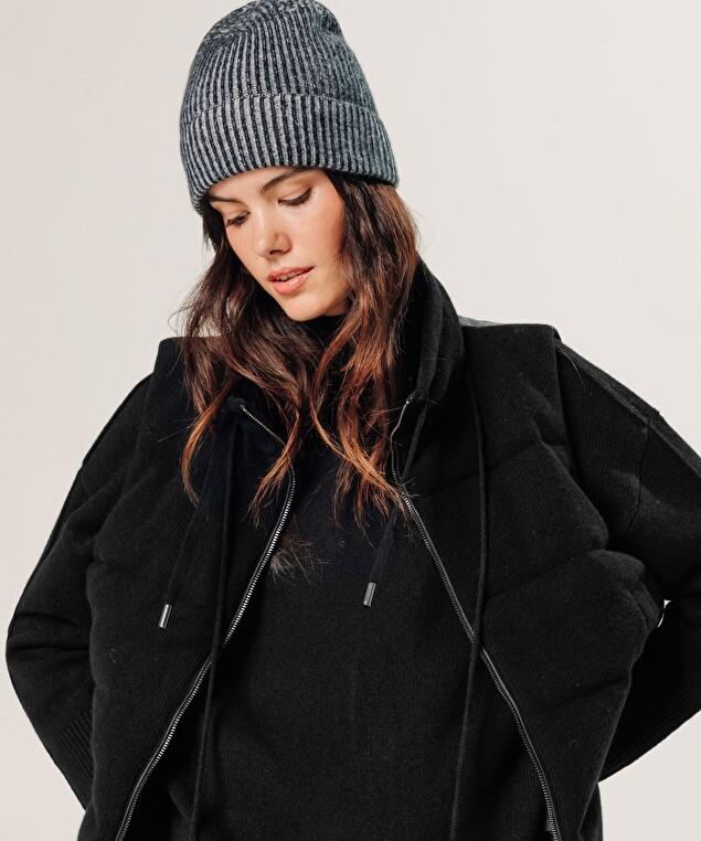 Rodier Bonnet Bicolore En Cachemire Noir