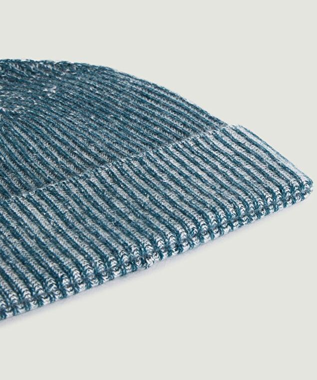 Rodier Bonnet Bicolore En Cachemire Vert Canard