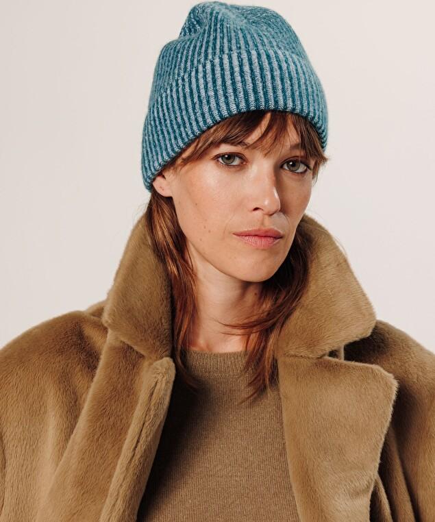 Rodier Bonnet Bicolore En Cachemire Vert Canard