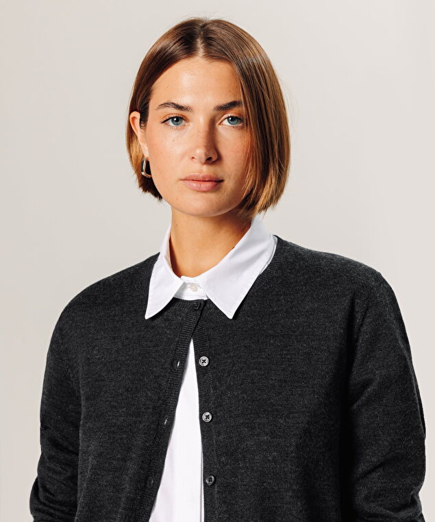 Rodier Cardigan En Laine Mérinos Gris Anthracite