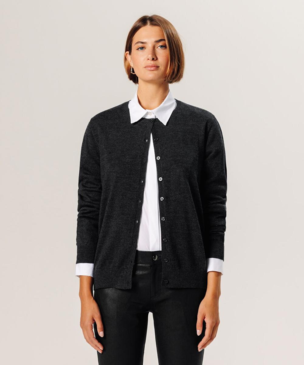 rodier Cardigan en laine mérinos gris anthracite