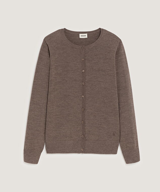 Rodier Cardigan En Laine Mérinos Marron Taupe