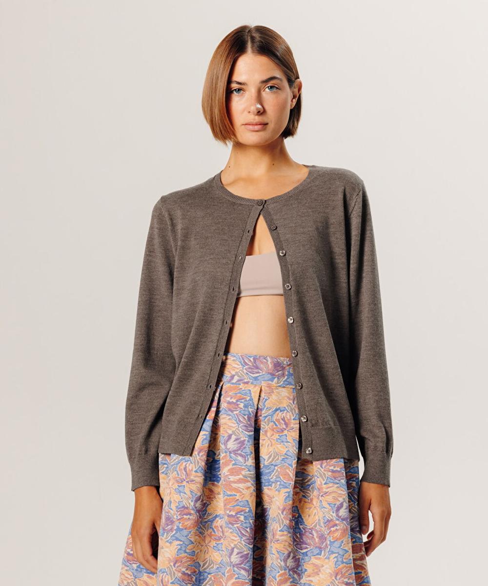 rodier Cardigan en laine mérinos marron taupe