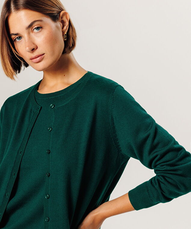 Rodier Cardigan En Laine Mérinos Vert Anglais