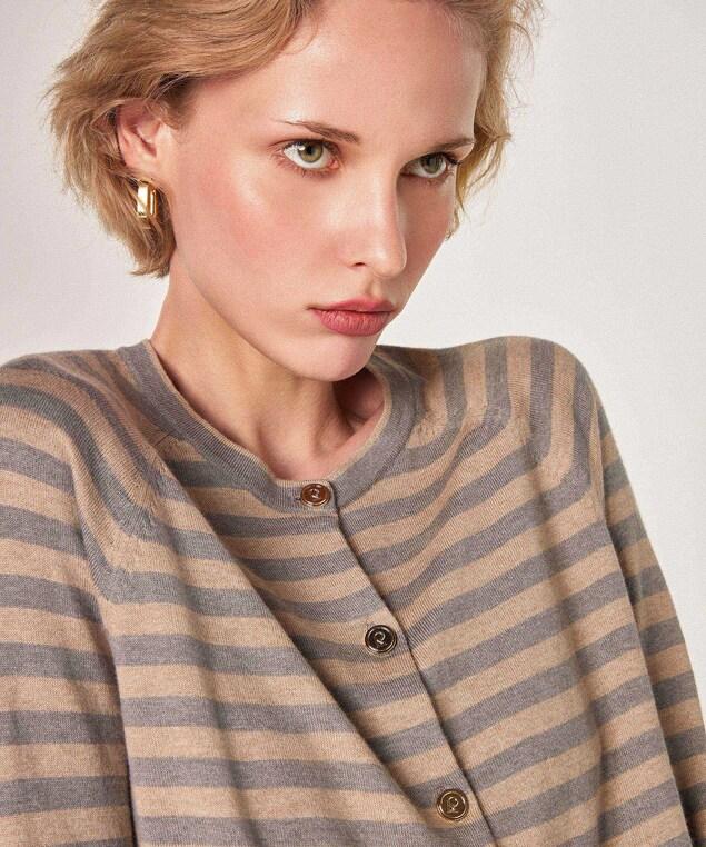 Rodier Cardigan Rayé En Coton Et Soie Gris Souris