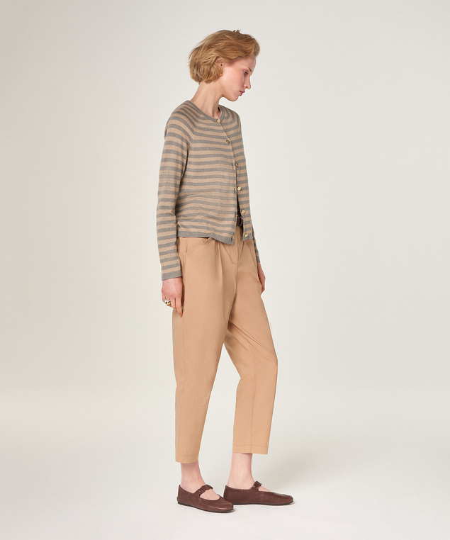 Rodier Cardigan Rayé En Coton Et Soie Gris Souris