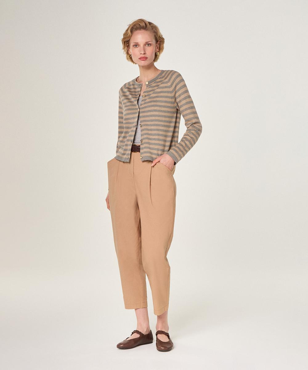 rodier Cardigan rayé en coton et soie gris souris