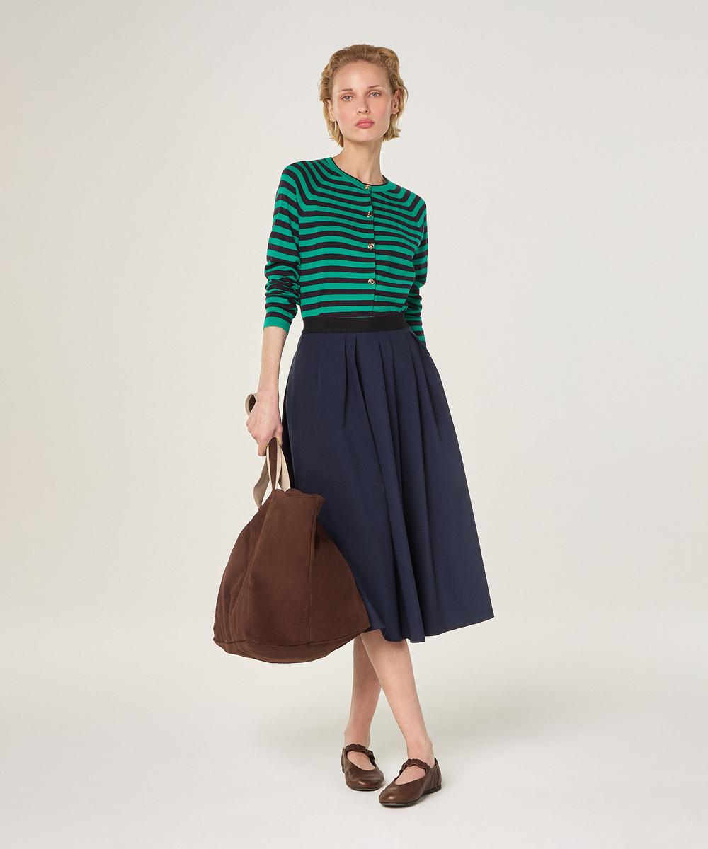 rodier Cardigan rayé en coton et soie vert foncé