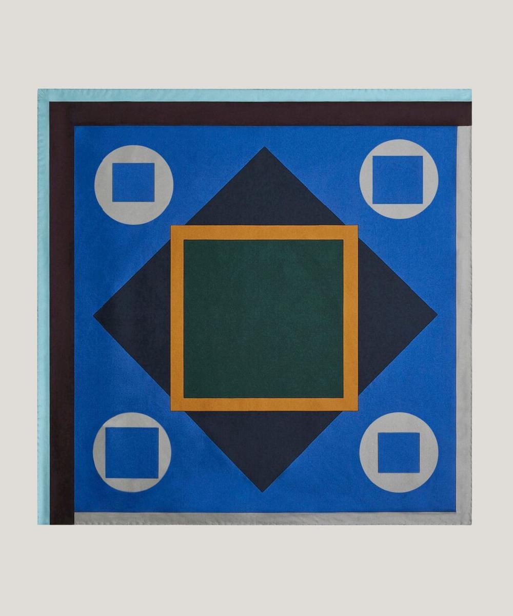 rodier Carré en soie géométrique bleu