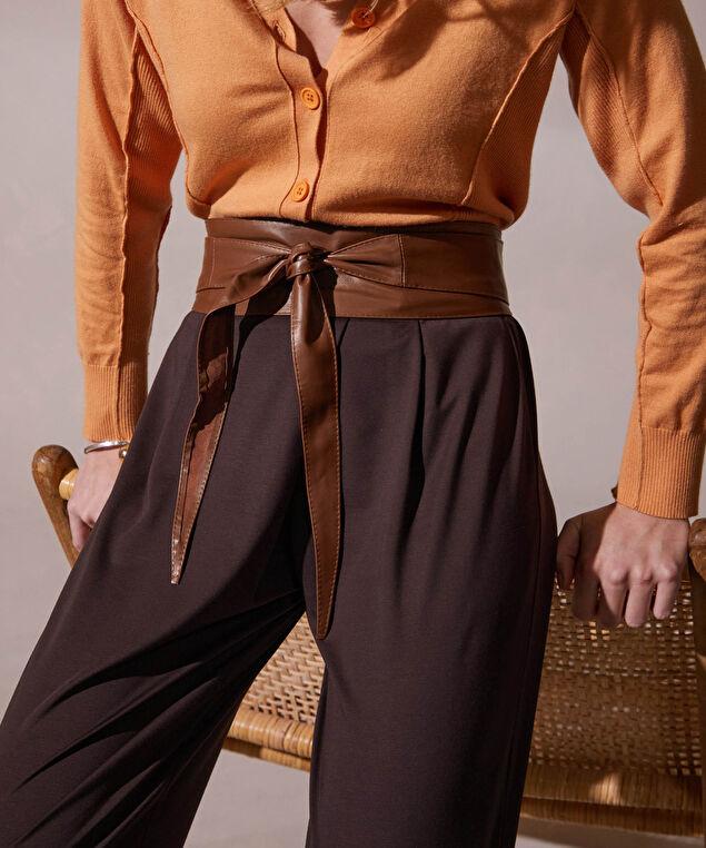 Rodier Ceinture Large à Nouer En Cuir Marron Foncé