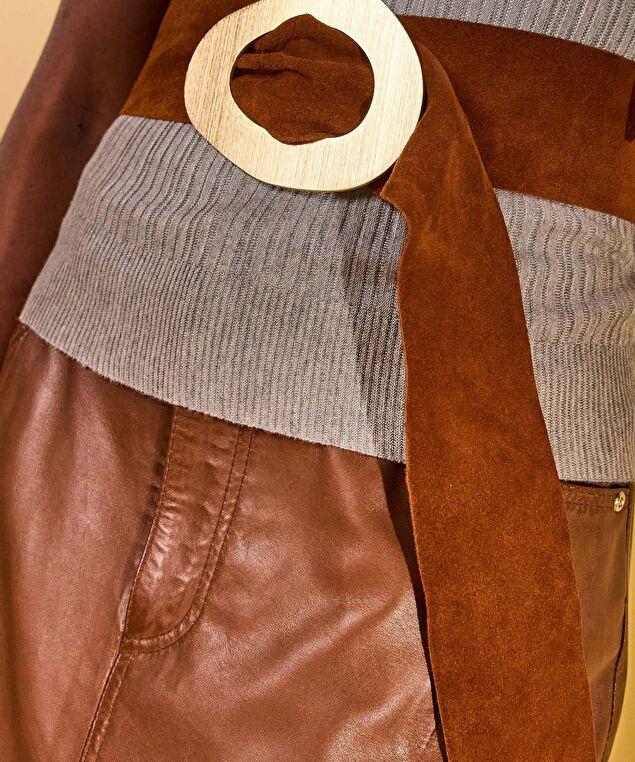 Rodier Ceinture Large En Cuir Velours Marron Camel
