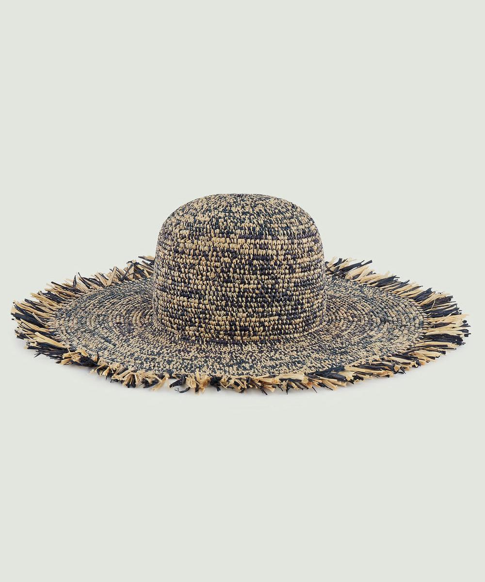rodier Chapeau à bord frangé en raphia navy