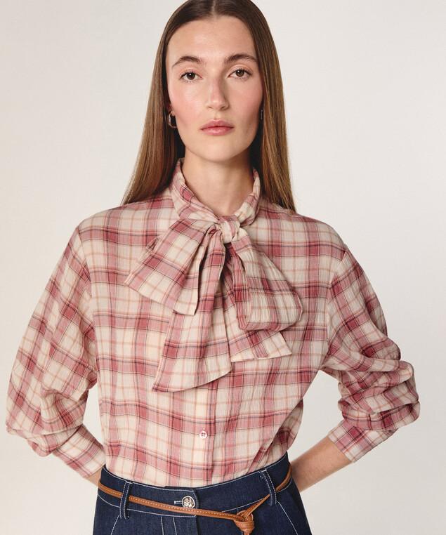 Rodier Chemise Carreaux Col Lavallière Rouge